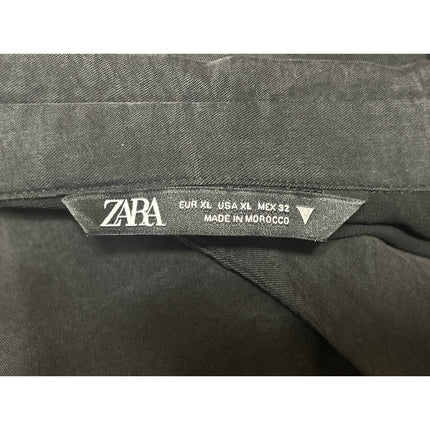 Zara Black Long Sleeve Tie Waist Collared Button Down Mini Shirt Dress Size XL