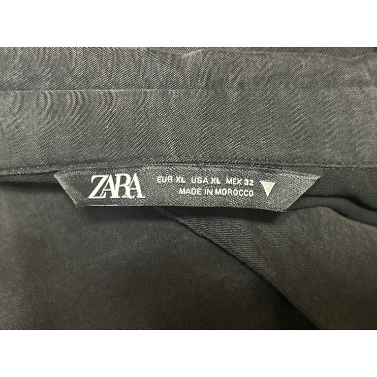 Zara Black Long Sleeve Tie Waist Collared Button Down Mini Shirt Dress Size XL