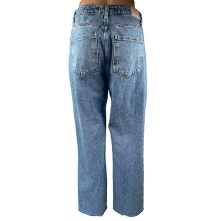 Zara Women's Blue High Rise Straight Wide Leg Frayed Raw Hem Denim Jeans Pants 6