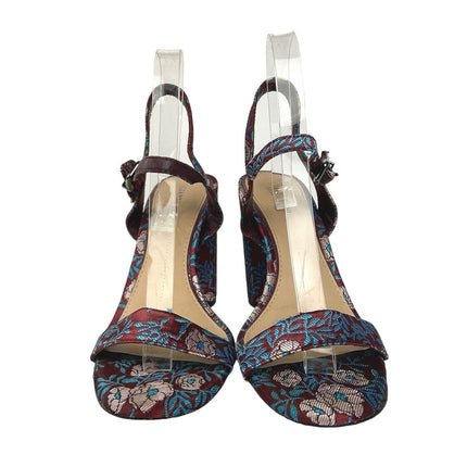 Gianni Bini Mckaria Red Blue Floral Brocade Print Block Heels Sandals Size 8M