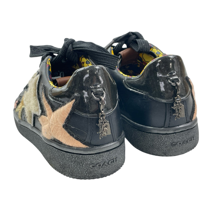 COACH Womens Black Floral Star Patches Sherpa Lace Up Low Top Sneakers Shoes 6.5