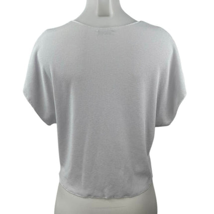 Zara Women's White Short Drop Sleeve Deep V Neck Boxy Knit T Shirt Tee Top Sz M