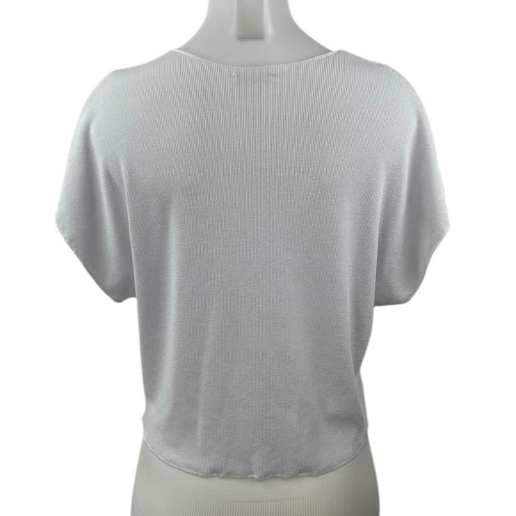 Zara Women's White Short Drop Sleeve Deep V Neck Boxy Knit T Shirt Tee Top Sz M