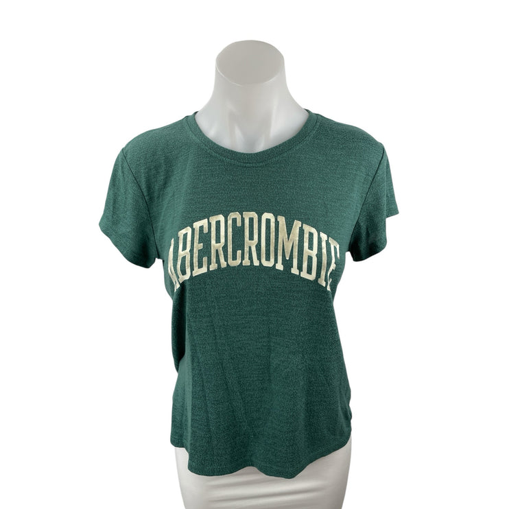 Abercrombie & Fitch Green Logo Crew Neck Short Sleeve Basic Tee T-Shirt Top Sz S
