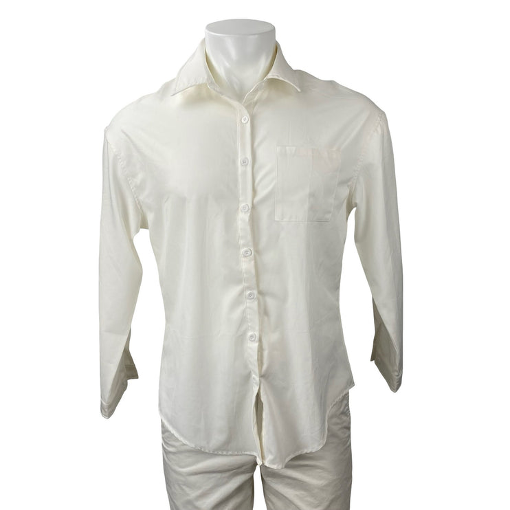 It Men's White Collared Long Sleeve Chest Pocket Casual Button Down Shirt Top S