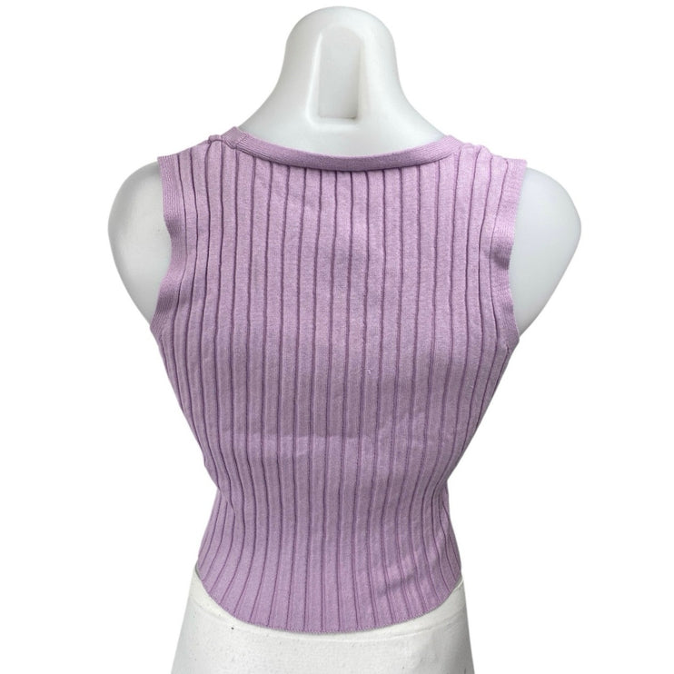Zara Purple Lilac Ribbed Knit Sleeveless Sculpt V Neck Cami Tank Crop Top Size S