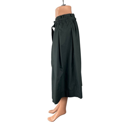 H&M Women's Green Mid Waist Belted Pull On Pleated A Line Midi Skirt Size 12
