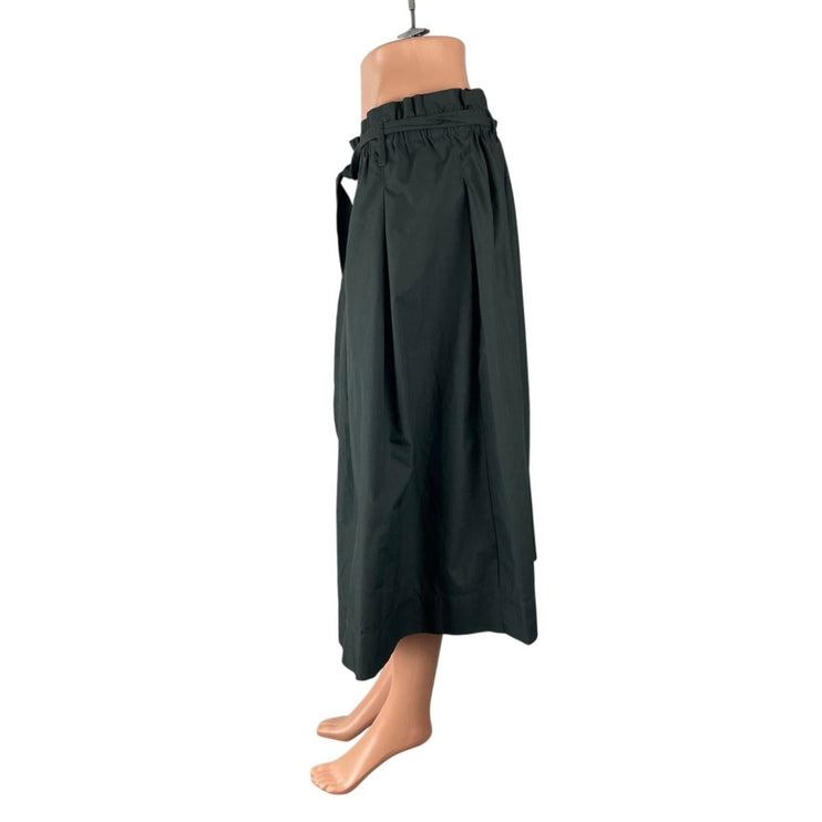 H&M Women's Green Mid Waist Belted Pull On Pleated A Line Midi Skirt Size 12