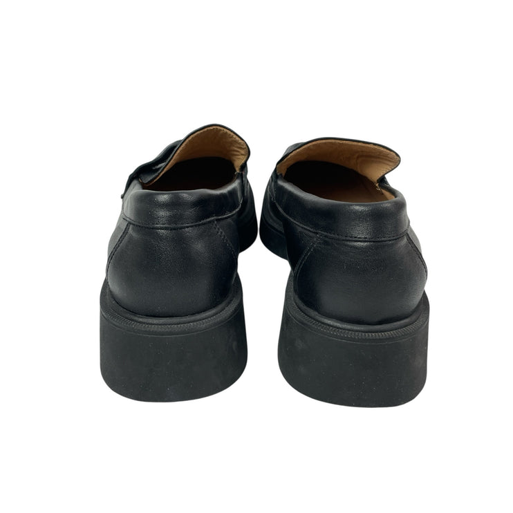 Women's Black Leather Slip On Square Toe Block Heel Casual Loafers Shoes 40/9.5