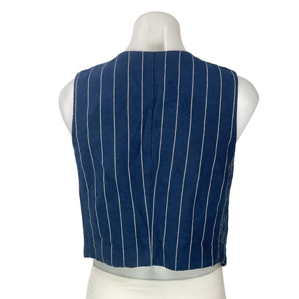GAP Women's Navy Blue White Sleeveless Linen Pinstriped V-neck Vest Tank Top S