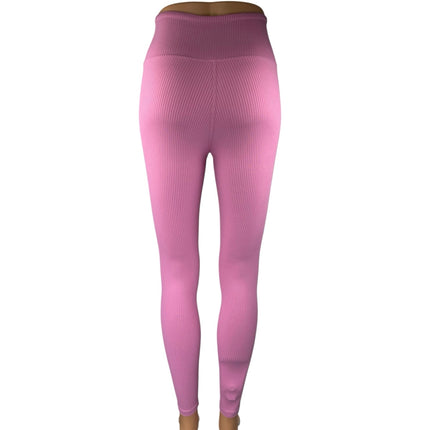 Year Of Ours Pink Rib Knit Mid Rise Skinny Activewear Fitness Leggings Pants XS