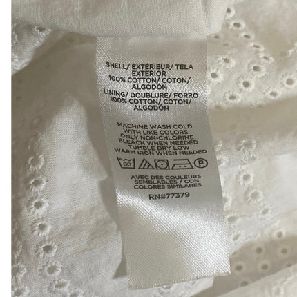 Ann Taylor Women's White Embroidered Boat Neck Short Puff Sleeve Blouse SIze L