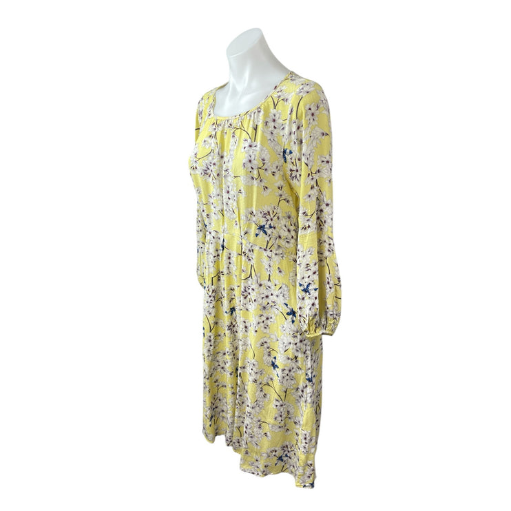 Anna Glover x H&M Yellow Floral Long Sleeve Scoop Neck A Line Midi Dress Size 4