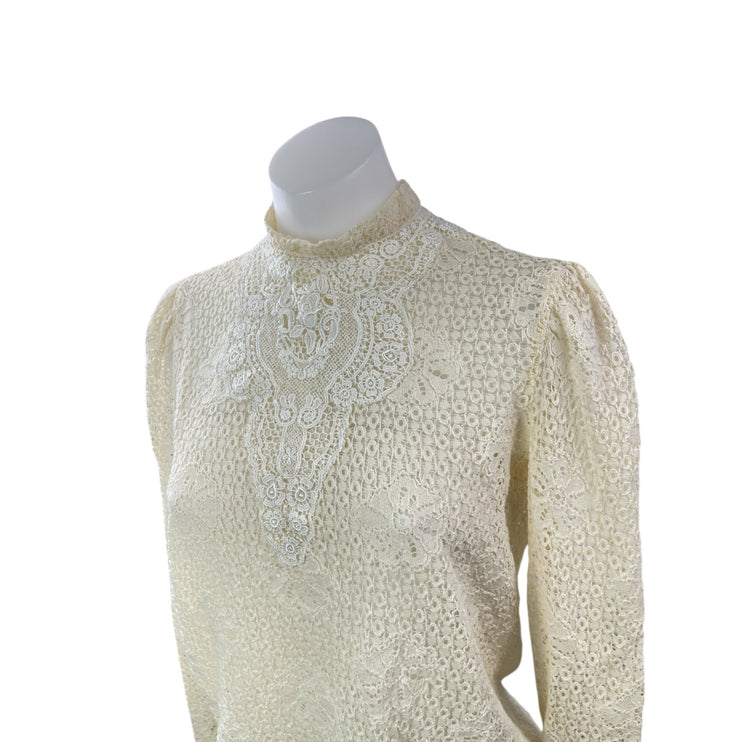 Philosophy Cream Floral Lace Embroidered Mock Neck Long Sleeve Blouse Top Size S