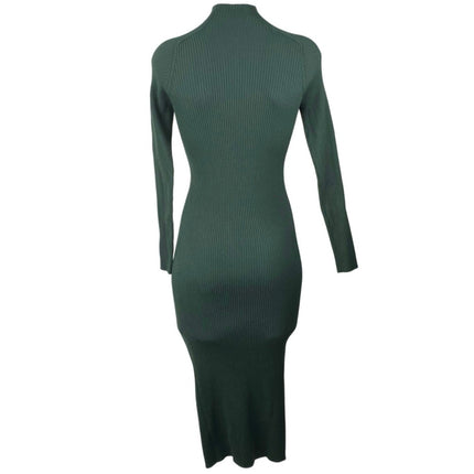 Aritzia Wilfred Green Ribbed Mock Neck Long Sleeve Midi Bodycon Sweater Dress S