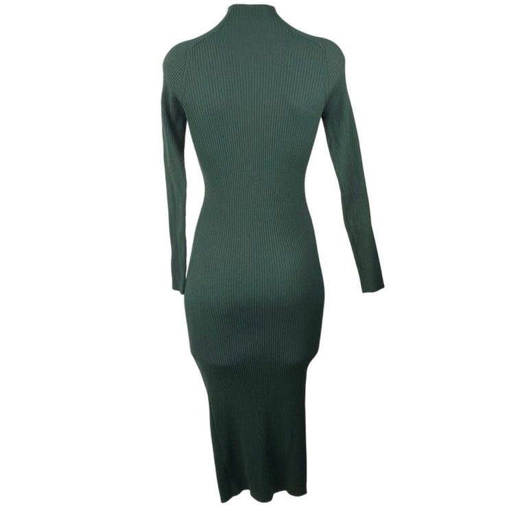 Aritzia Wilfred Green Ribbed Mock Neck Long Sleeve Midi Bodycon Sweater Dress S
