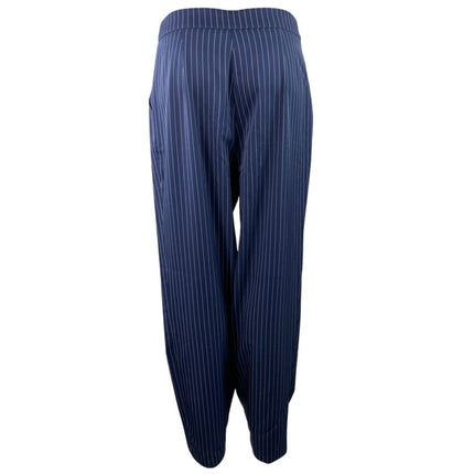 Commense Women's Navy Blue Pinstriped High Rise Wide Leg Trousers Pants Size M