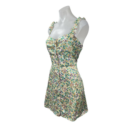 Zara Multicolor Floral Ruched Ruffle Sleeveless Button Down Mini A-Line Dress XL