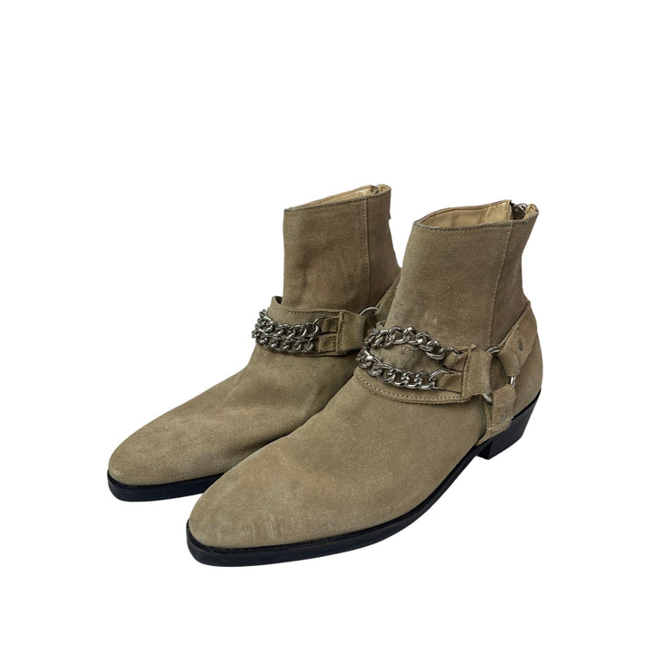 ASOS Beige Leather Suede Chain Pointed Toe Block Heel Ankle Chelsea Boots Size 7