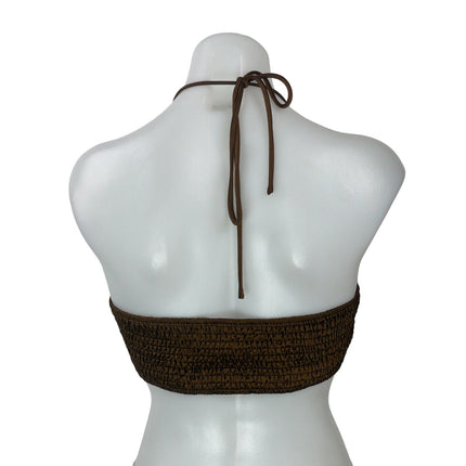 Princess Polly Women's Brown Ruched Halter Tie Bralette Swimwear Bikini Top Sz 6