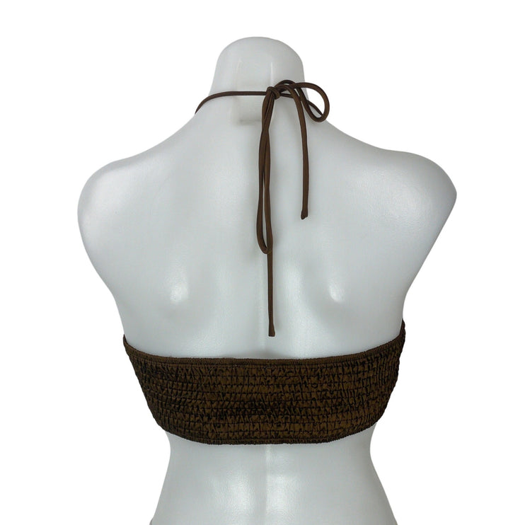 Princess Polly Women's Brown Ruched Halter Tie Bralette Swimwear Bikini Top Sz 6