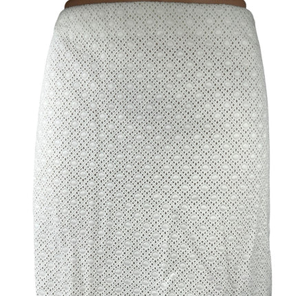 Ann Taylor White Eyelet Knee Length Zipper Slit Straight Pencil Skirt Size 12