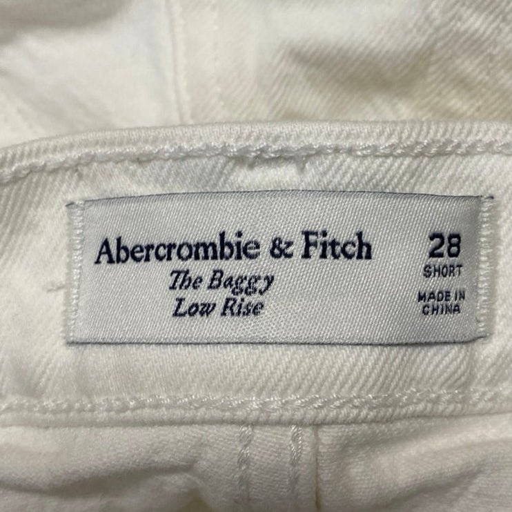 Abercrombie & Fitch Women's White Baggy Low Rise Wide Leg Denim Jeans Pants 28