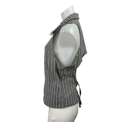 Silence + Noise Gray White Striped Sleeveless Zip Up Cutout Back Shirt Top Sz XL