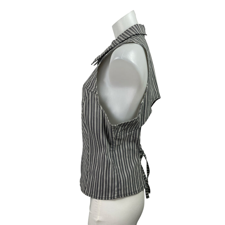 Silence + Noise Gray White Striped Sleeveless Zip Up Cutout Back Shirt Top Sz XL