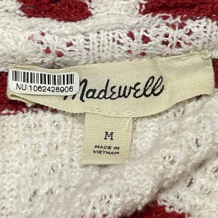 Madewell Women's Cream Red Striped Pointell Knit Short Sleeve Polo Shirt Top M