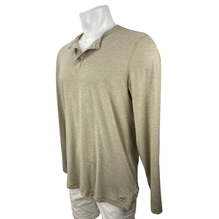 Vuori Men's Beige Heather Long Sleeve Henley Basic Casual T Shirt Tee Top Size L
