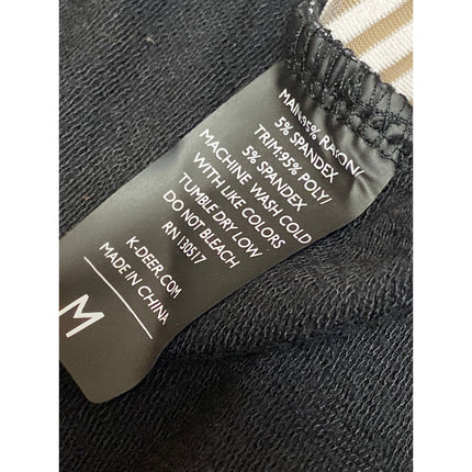 K-DEER Women's Black Color Block V Neck Long Sleeve Sweatshirt Sweater Top Sz M