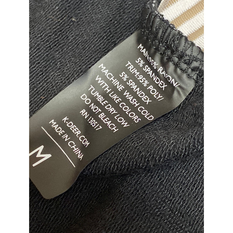 K-DEER Women's Black Color Block V Neck Long Sleeve Sweatshirt Sweater Top Sz M