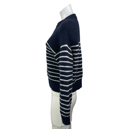 Aritzia Wilfred Maria 100% Wool Navy Blue White Striped Pullover Sweater Top M