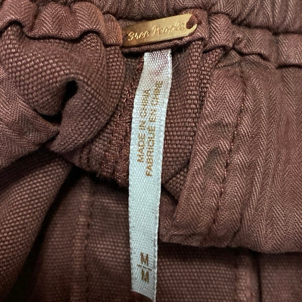Free People Margate Maroon Brown High Waisted Tapered Paperbag Trousers Pants M