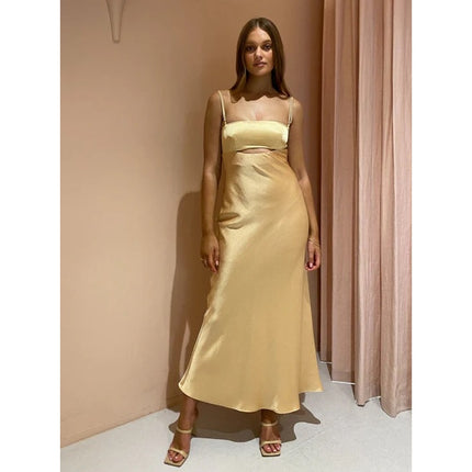 BEC & Bridge Carrie Yellow Satin Silk Sleeveless Cutout Cami Slip Midi Dress 4