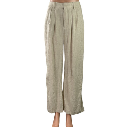 Hollister Livvy Cream Beige Linen Pleated Ultra High Rise Wide Trousers Pants XS