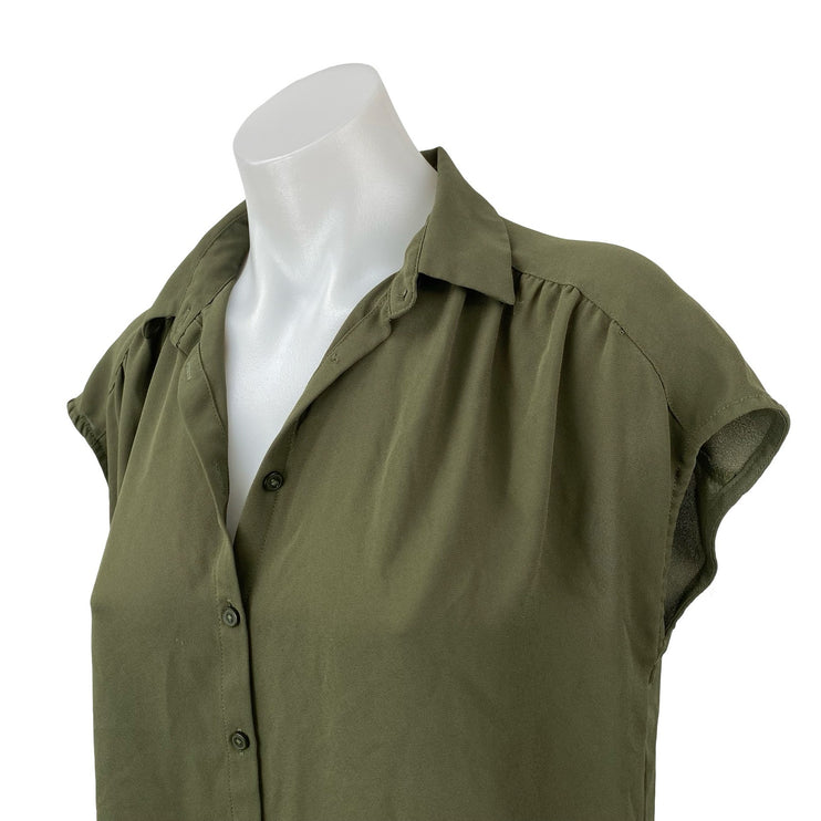 Ann Taylor LOFT Women's Green Short Sleeve Button Down Blouse Shirt Top Size XS