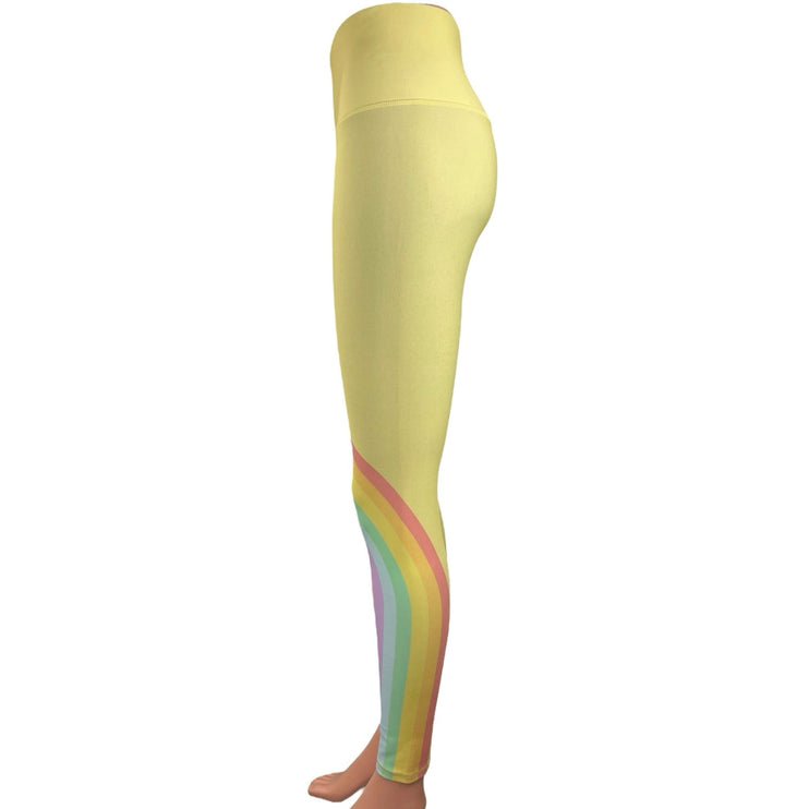 Terez Yellow Rainbow Mid Rise Pull On Ankle Stretch Yoga Athletic Legging Size S