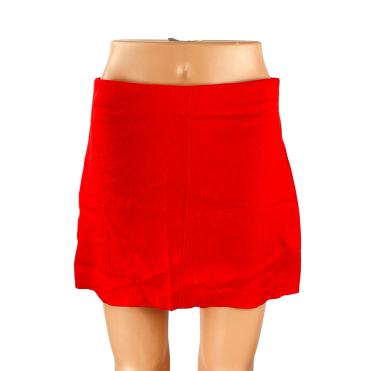 Zara Women's Bright Red High Waisted Zip Y2k Straight Pencil Mini Skirt Size M