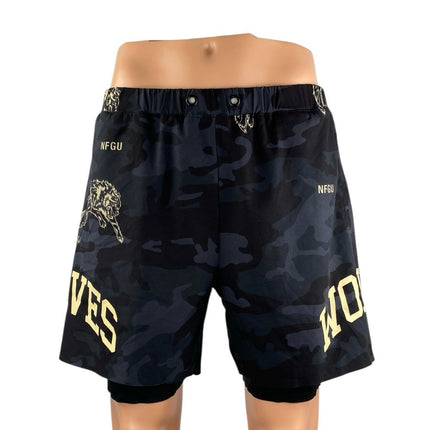NFGU Wolves Black Blue Camo Camouflage Athletic Sports Compression Shorts Size L