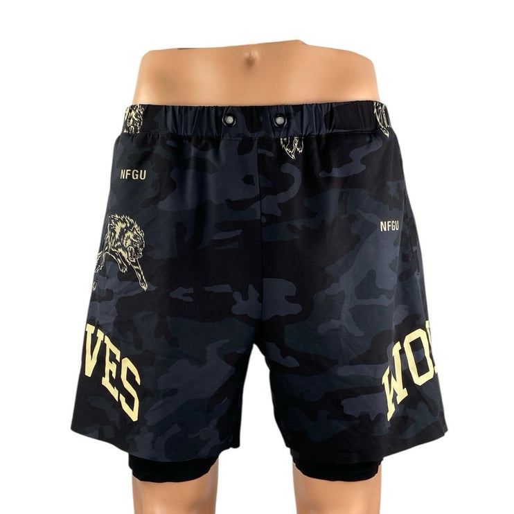 NFGU Wolves Black Blue Camo Camouflage Athletic Sports Compression Shorts Size L