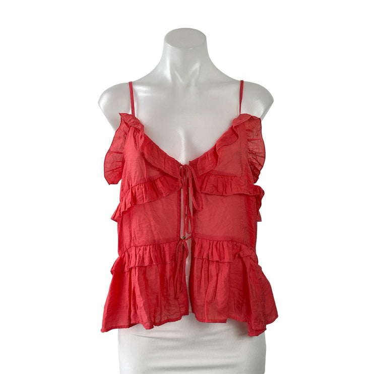 Zara Womens Red Sleeveless Cami Camisole Ruffle Tiered Tie Front Tank Top Size S