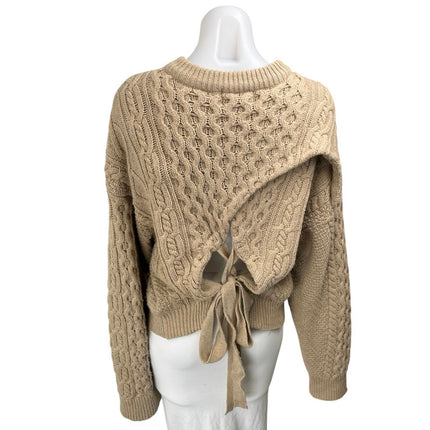 Milk & Honey Women's Brown Wool Cable Knit Tie Back Long Sleeve Sweater Top M/L