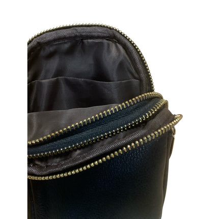 Un Jour De Chance Black Faux Vegan Leather Small Phone Crossbody Sling Bag OS