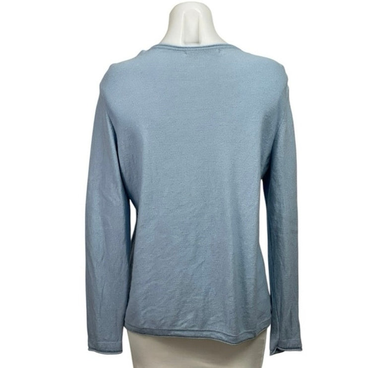Advocate Nature Women's Light Blue Long Sleeve Embroidered Cardigan Sweater Sz L