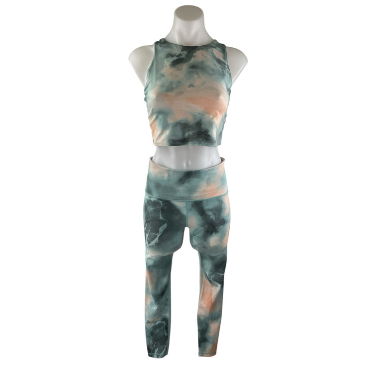 Athleta Green Coral Racerback Crop Top Leggings Yoga Athletic 2 Piece Set Size S