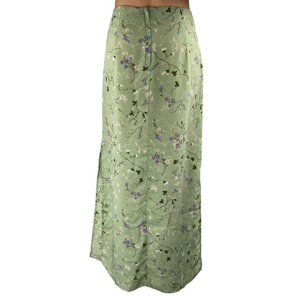 Vintage La Belle Green Floral High Waisted Side Slit Straight Maxi Slip Skirt 11