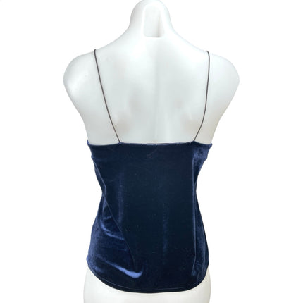 Zara Navy Blue Velvet Velour Lace V-neck Spaghetti Cami Camisole Tank Top Size S