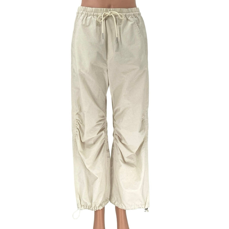 Abercrombie & Fitch Ivory Ruched Straight Leg Drawstring Windbreaker Pants Sz S